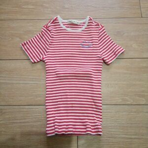 Pastel Red white striped ribbed cotton tshirt kids size 4
